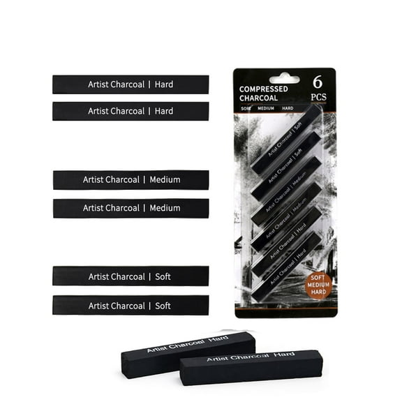 ANNECOSK Compressed Charcoal for Drawing Sketching Artist Supply, Square Charcoal Sticks, Pack of 6