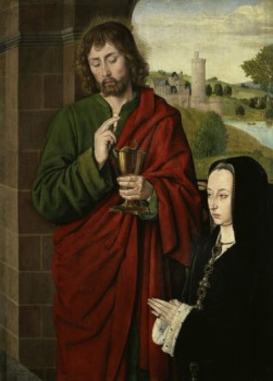 ANNE OF FRANCE DUCHESS OF BOURBON PRESENTED BY ST JOHN THE EVANGELIST Hey Jean (MASTER OF MOULINS) ca1480 d1500 Netherlandish Musee du Louvre Paris Canvas Art - Jean Hey (24 x 36)