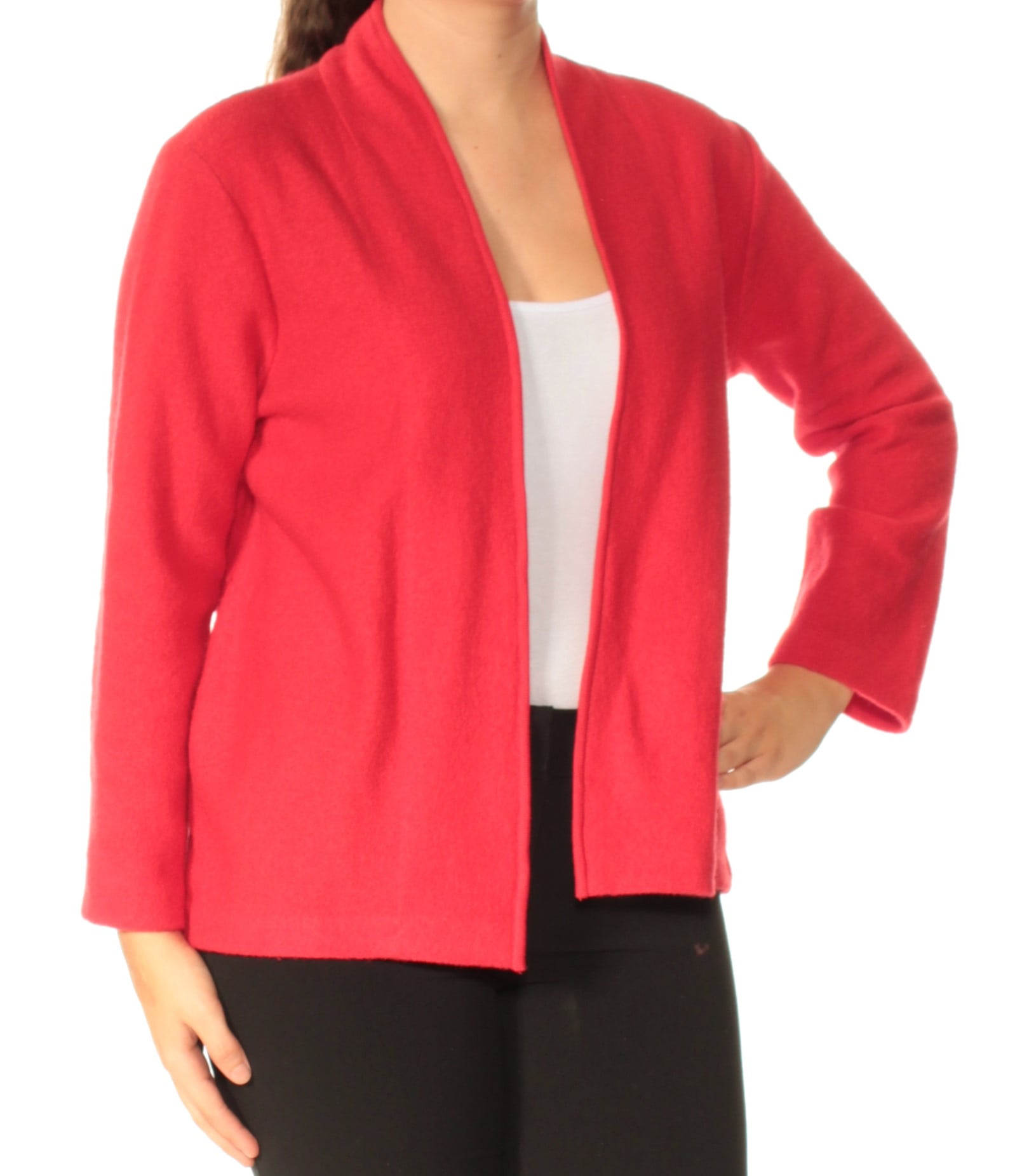 ANNE KLEIN Womens Red Long Sleeve Open Cardigan Sweater Size: S