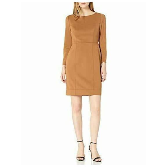 ANNE KLEIN $139 Womens New Beige Jewel Neck Long Sleeve Short Sheath Dress 4 B+B