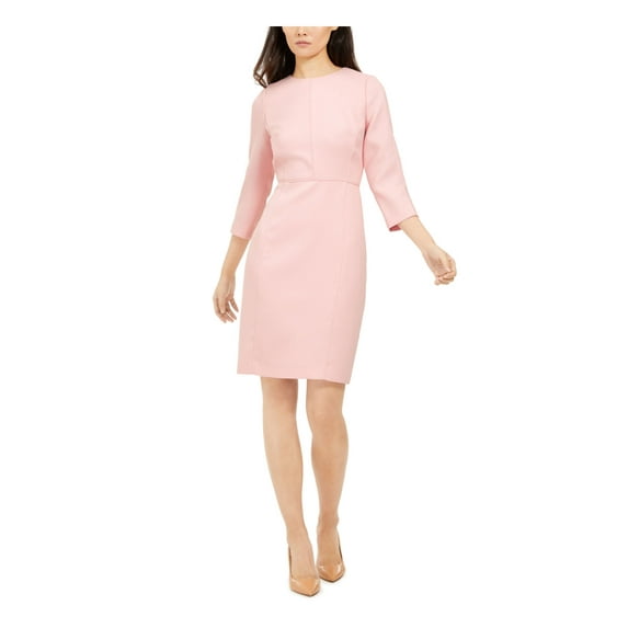 ANNE KLEIN $139 Womens New Pink Jewel Neck Long Sleeve Sheath Dress 8 B+B