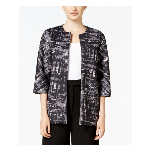 ANNE KLEIN $159 Womens New 4271 Gray Printed Open Cardigan 3/4 Sleeve Top 8 B+B