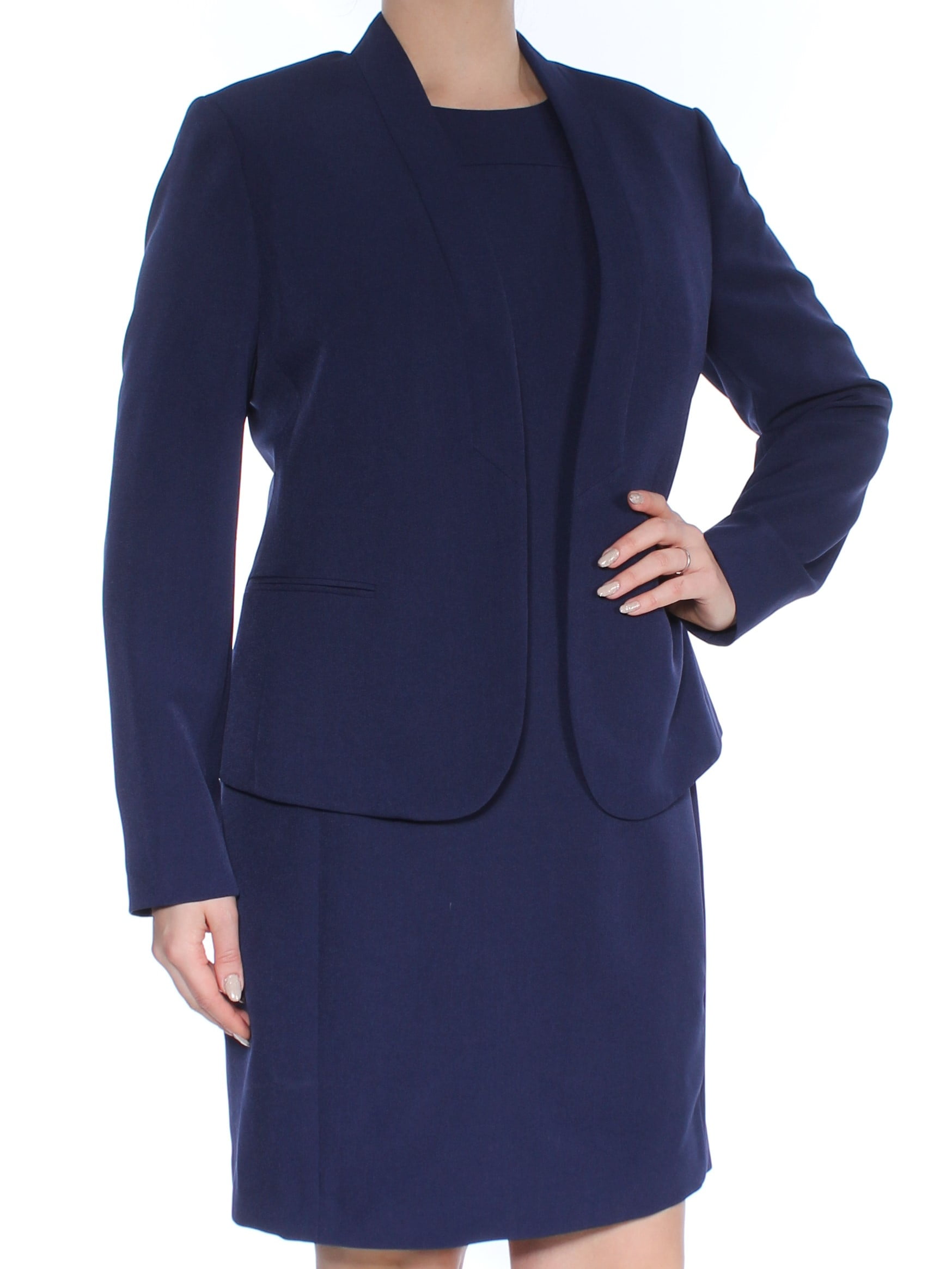 ANNE KLEIN $240 Womens New 0063 Navy 2pc Sheath Wear To Work Dress 2 B+B