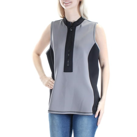 ANNE KLEIN $69 Womens New 1402 Gray Color Block Scuba Zip Neck Vest Top S B+B
