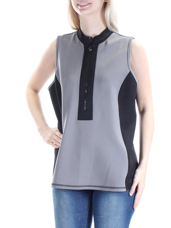 $69 Womens New 1402 Gray Color Block Scuba Zip Neck Vest Top S B+B