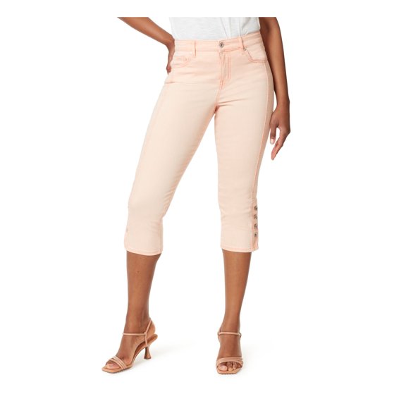 ANNE KLEIN JEANS Womens Coral Zippered Pocketed Capri Button Cuffs High Waist Jeans 10