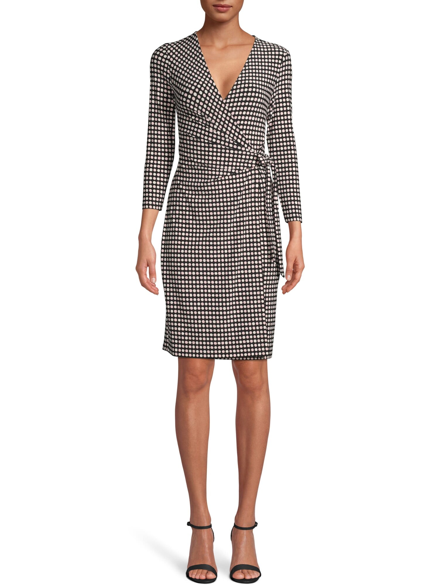 ANNE KLEIN Womens Black 3/4 Sleeve Knee Length Faux Wrap Dress XL