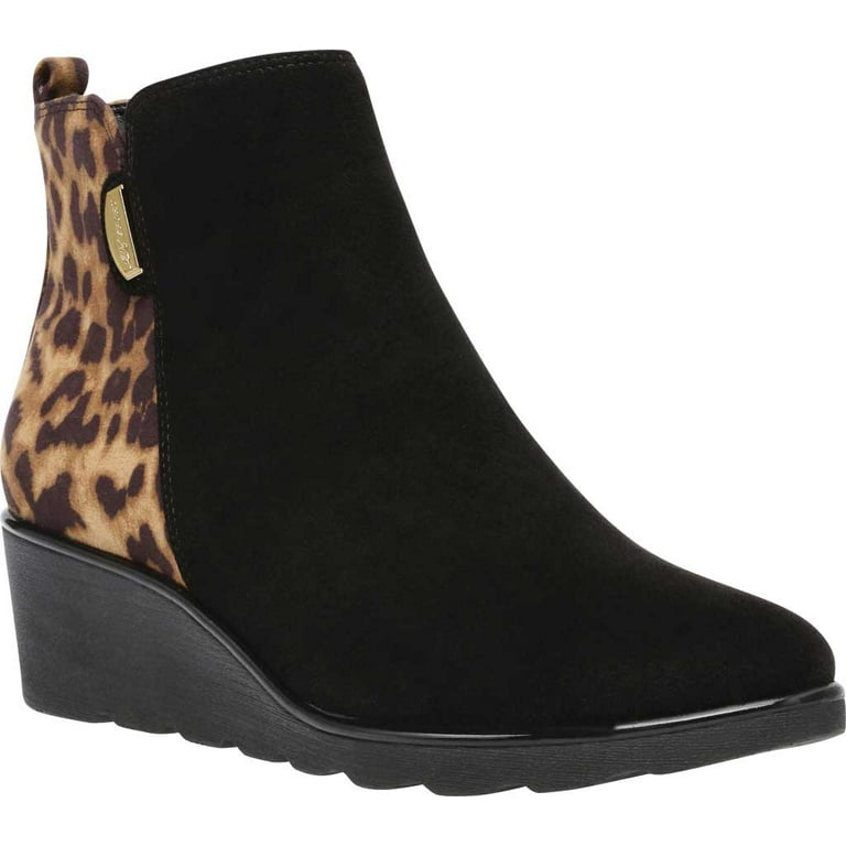 ANNE KLEIN Womens Black Animal Print Baron Wedge Zip Up Booties 6 M Walmart