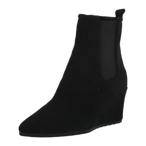 ANNE KLEIN Womens Black Back Pull-Tab Goring Cushioned Valore Pointed Toe Wedge Zip-Up Booties 6.5