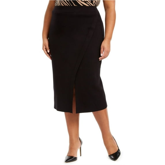 ANNE KLEIN Womens Black Below The Knee Wear To Work Wrap Skirt Plus 1X