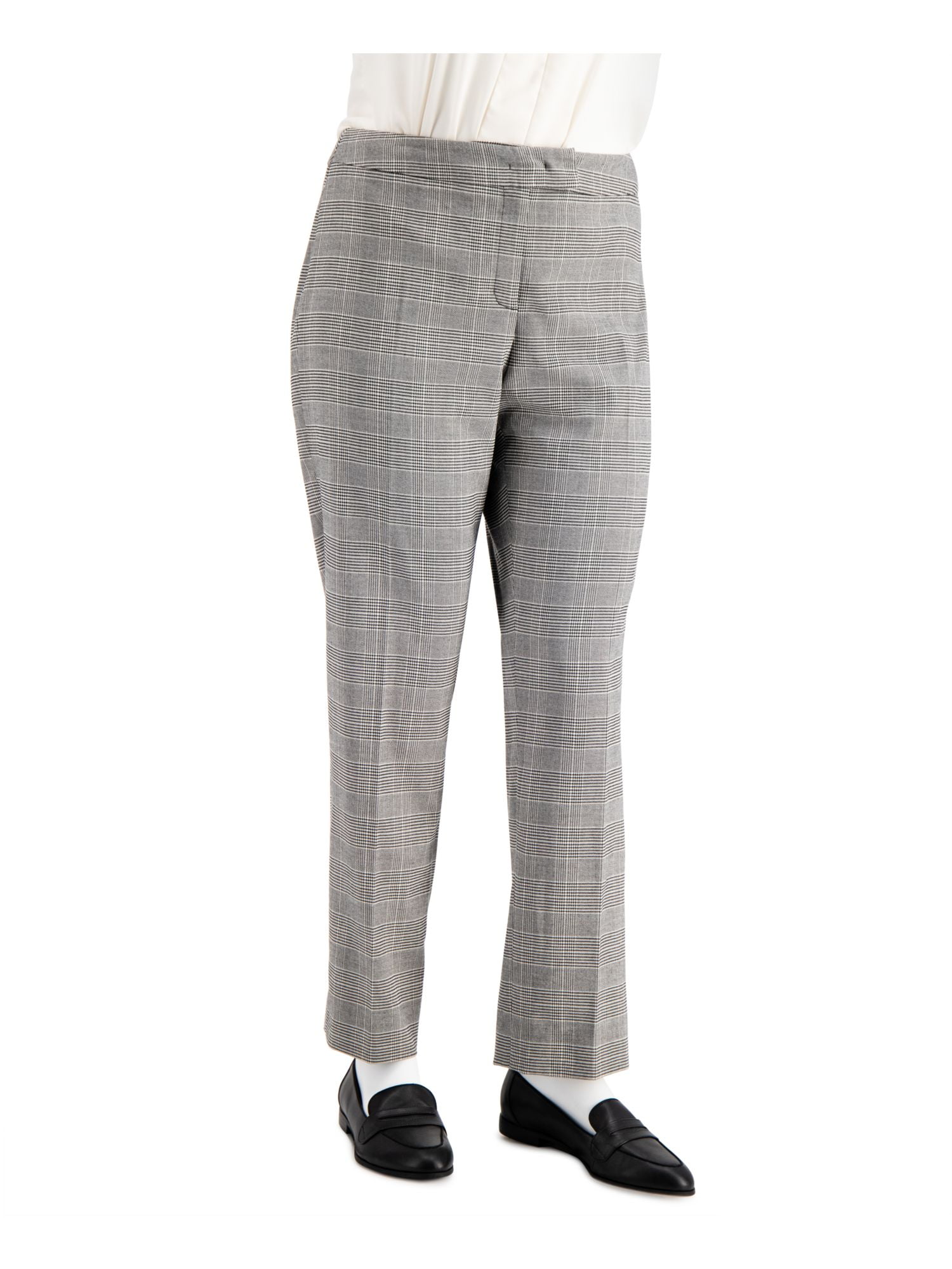 ANNE KLEIN Womens Black Plaid Wear To Work Straight leg Pants Plus