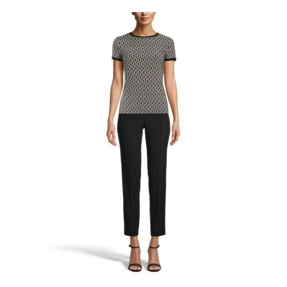 ANNE KLEIN Womens Black Printed Short Sleeve Wear To Work Top XXS