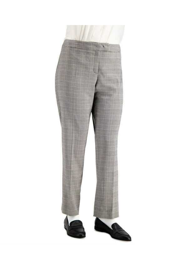 Womens Black Zippered Plaid Wear To Work Straight leg Pants Plus 24W