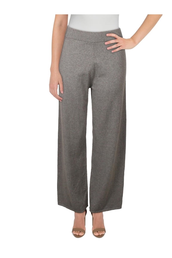 Womens Gray Ribbed Pull On Heather Wide Leg Pants L