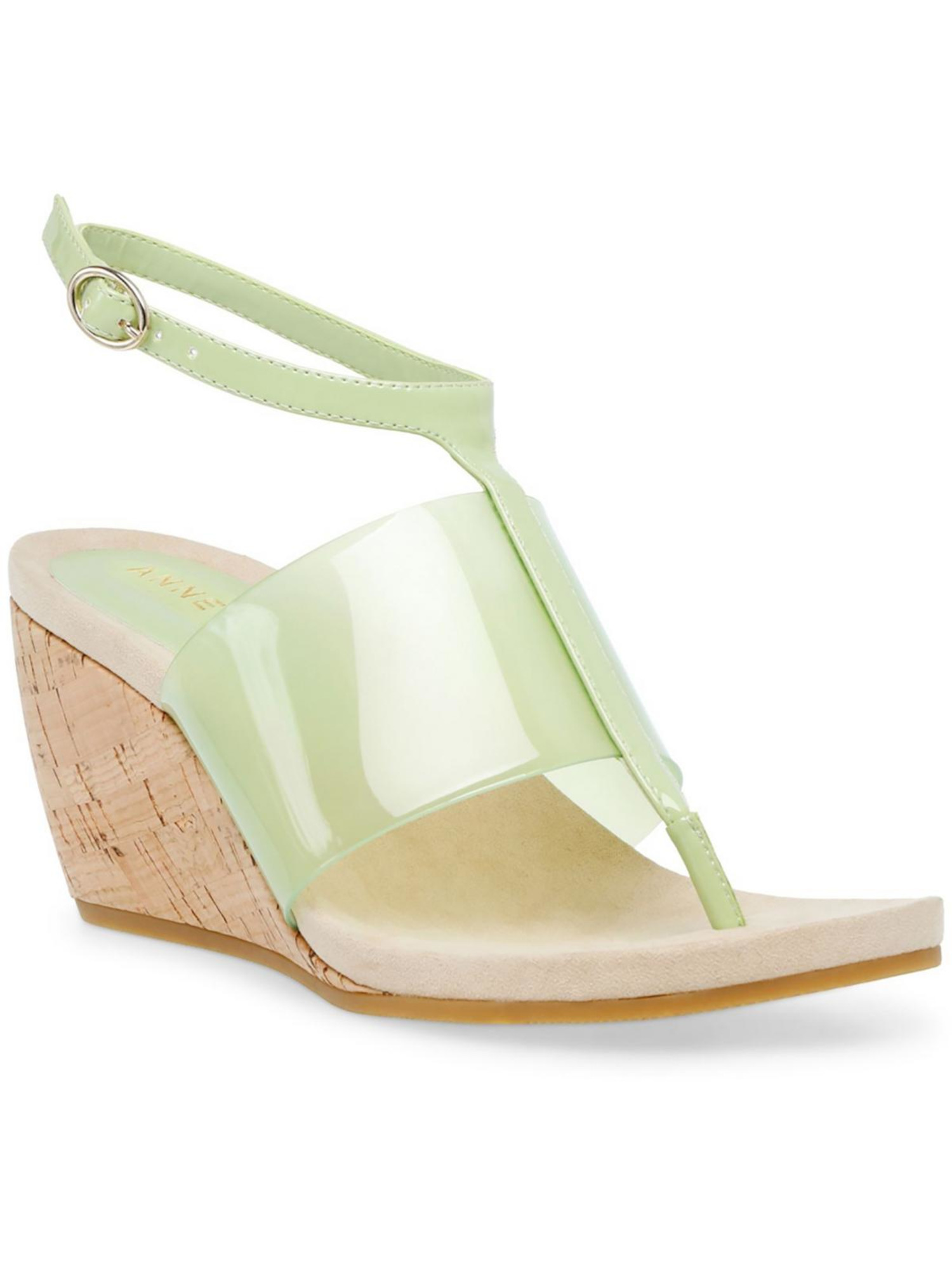 ANNE KLEIN Womens Green Translucent T Strap Padded Ikari Round Toe Wedge Buckle Heeled Thong Sandals 8 M Walmart