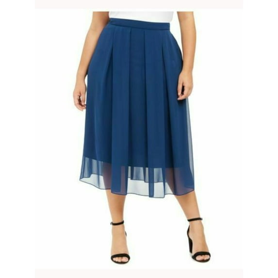 ANNE KLEIN Womens Navy Midi Evening Pleated Skirt Plus 3X