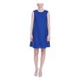 thumbnail image 1 of ANNE KLEIN Womens Navy Pocketed Fully Lined Loop And Button Clos Sleeveless Jewel Neck Short Party Shift Dress L, 1 of 1