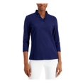 thumbnail image 1 of ANNE KLEIN Womens Navy Ruffled 3/4 Sleeve V Neck Top S, 1 of 1