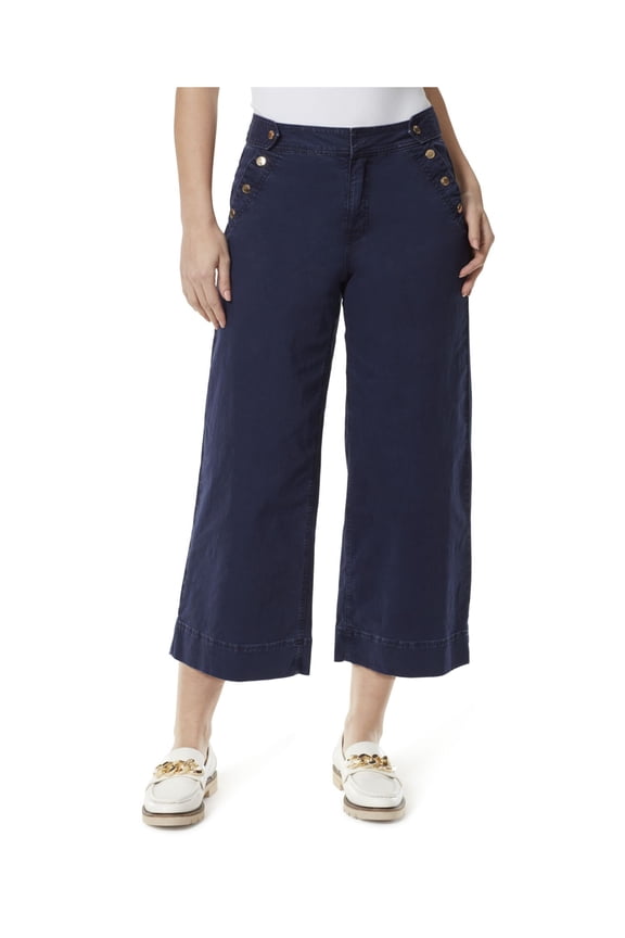 Womens Navy Zippered Pocketed Sailor Cropped Wide Leg Pants 8