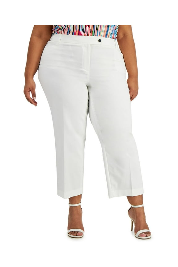Womens White Zippered Pocketed Button Closure Wear To Work Cropped Pants Plus 20W