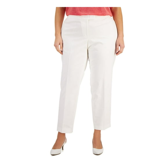 ANNE KLEIN Womens White Zippered Pocketed Hook And Bar Closure Wear To Work Straight leg Pants Plus 20W
