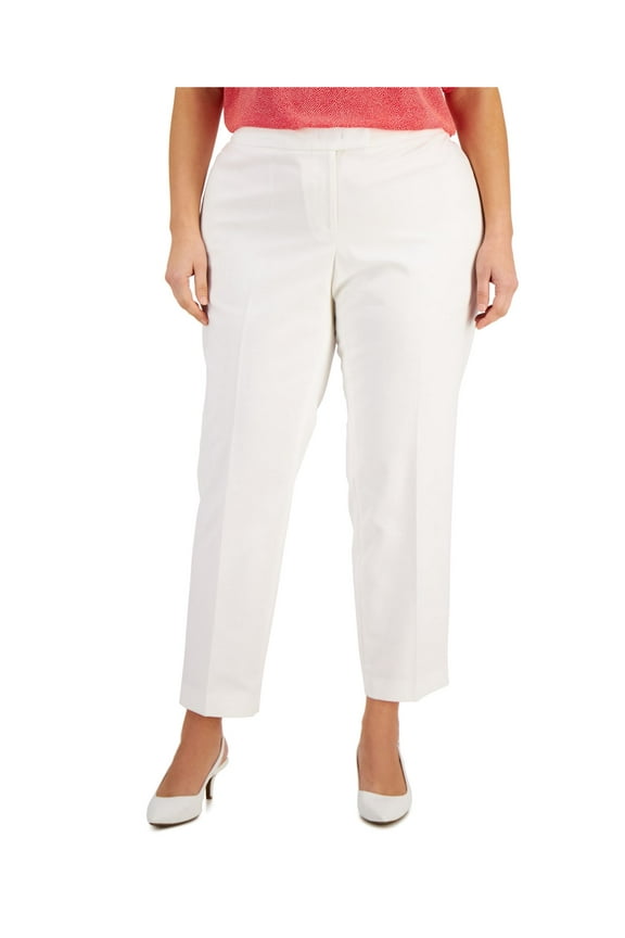 Womens White Zippered Pocketed Hook And Bar Closure Wear To Work Straight leg Pants Plus 20W