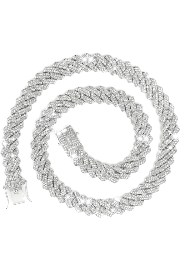 14MM Cuban Link Chain Necklace – Iced Out Silver/Gold Diamond Hip Hop Bling Jewelry for Men & Women