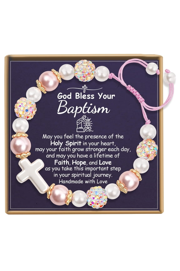 Baptism Bracelet for Girls as Baptism Jewelry Cross Bracelets Christening Gifts, Happy Easter Bracelet for Girls as Easter Jewelry Cross Bracelets for Women as Easters Basket Stuffers