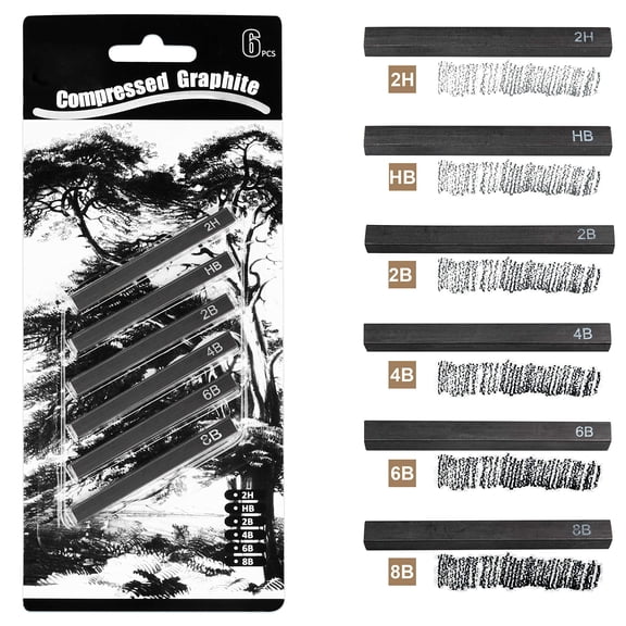 ANNECOSK Square Graphite Sticks 6-Pack | 2H–8B Full Grade Set for Sketching & Shading | Break-Resistant, Smooth Blend