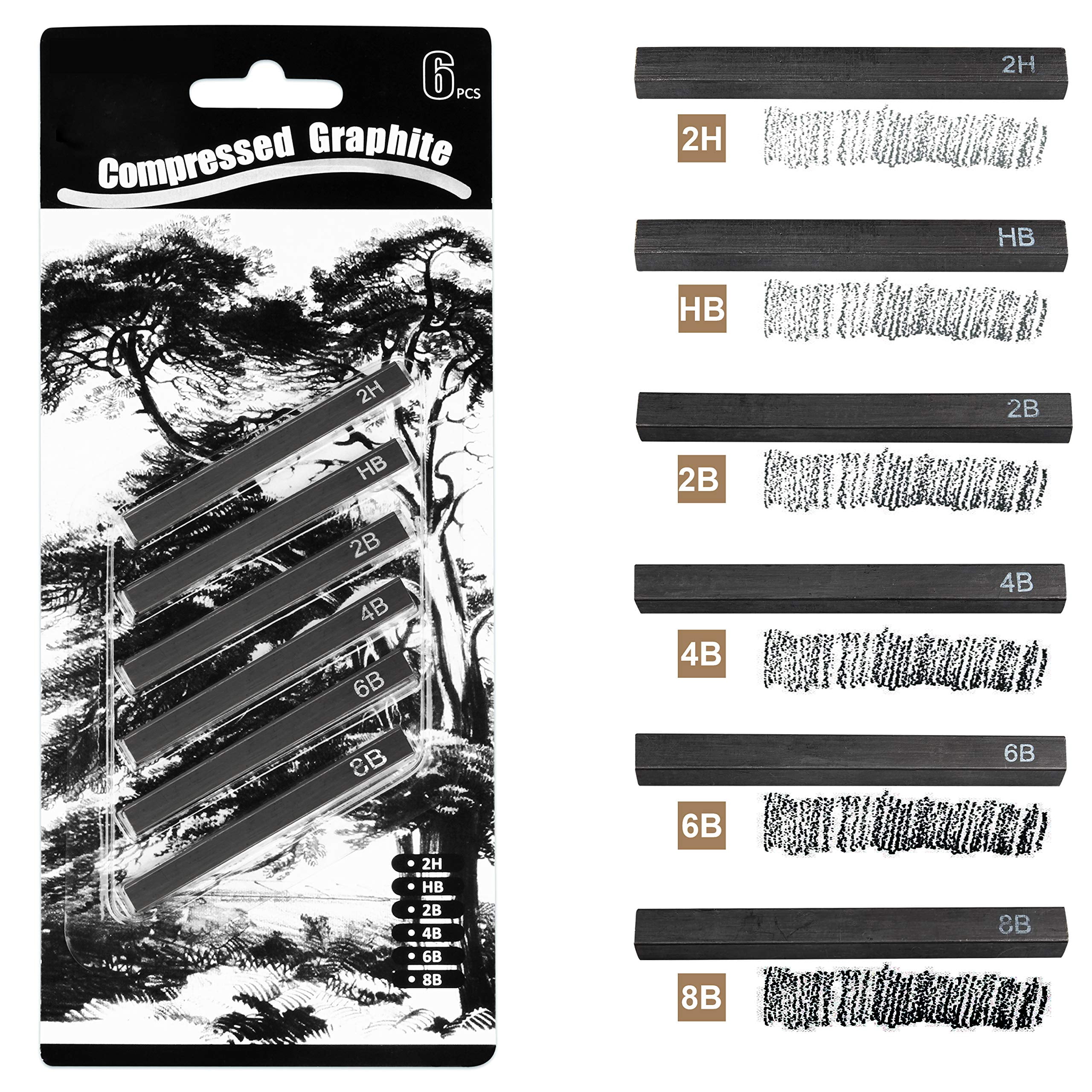 ANNECOSK Compressed Graphite, Square Drawing Charcoal Graphite Sticks ...