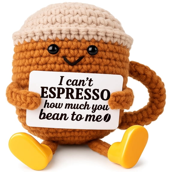 ANNECOSK Handmade Positive Crochet Coffee Cup - Desk Decor & Gift for Coffee Lovers