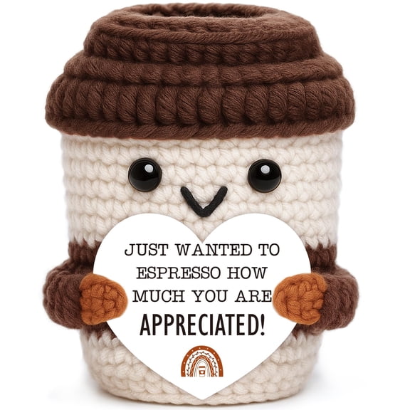 ANNECOSK Mini Appreciation Gift for Women Men Coworkers Teachers Boss Nurses Handmade Crochet Coffee Cup Thank You Gift for Friends Roommates Staff Employees Volunteers Birthday Office Desk Decor