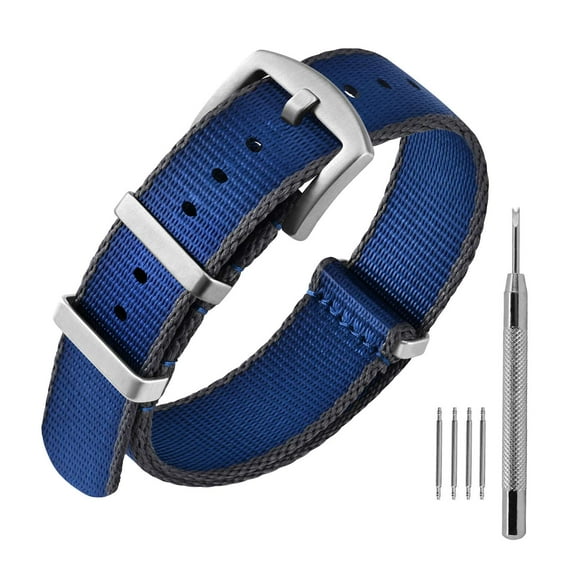 ANNEFIT Military Nylon Watch Band for Men Women, Replacement Watch Straps 20mm with Silver Stainless Steel Buckle (Blue/Grey)