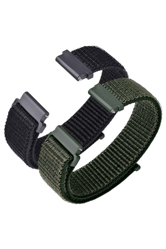 Nylon Sport Loop Watch Bands 16mm, 2 Packs Quick Release Adjustable Strap for Men Women (Black and Army Green)
