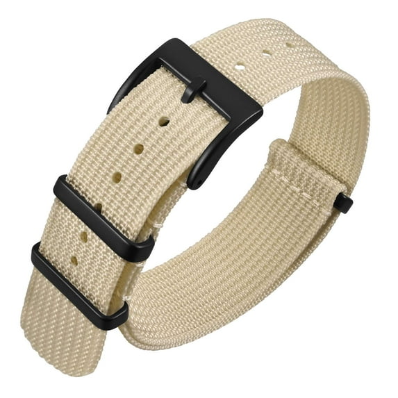 ANNEFIT Nylon Watch Band 18mm, One-Piece Waterproof Military Watch Straps with Heavy Black Buckle (Beige)