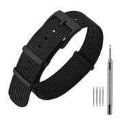 ANNEFIT Nylon Watch Band 18mm, One-Piece Waterproof Military Watch Straps with Heavy Black Buckle Black