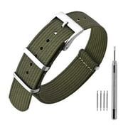 ANNEFIT Nylon Watch Band 18mm, One-Piece Waterproof Military Watch Straps with Heavy Silver Buckle (Army Green)