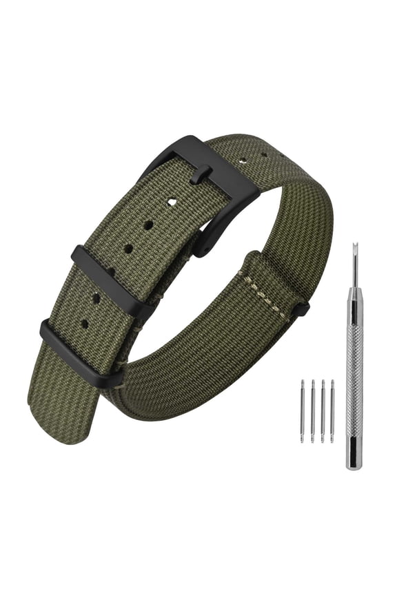 Nylon Watch Band 20mm, One-Piece Waterproof Military Watch Straps with Heavy Black Buckle (Army Green)