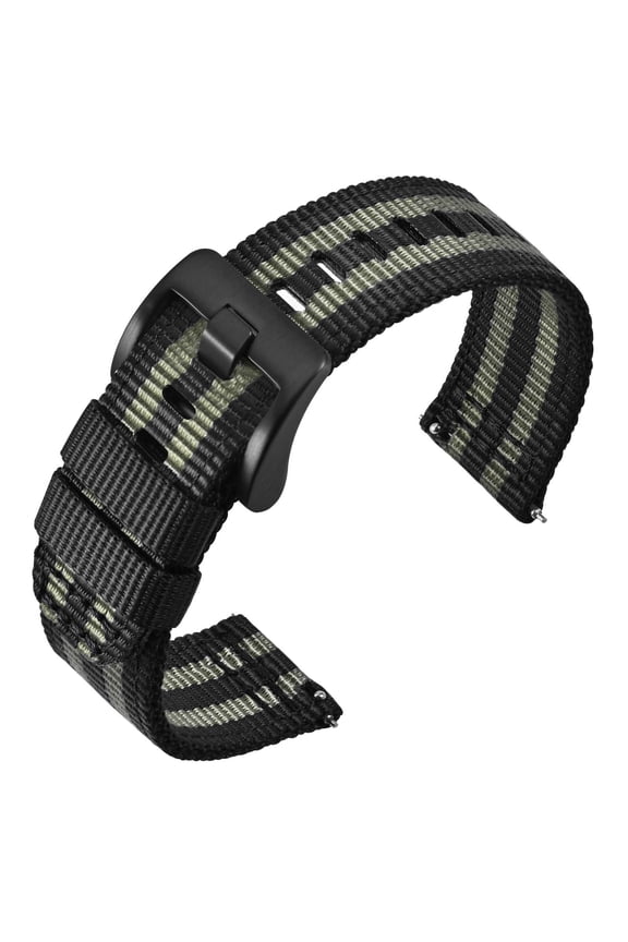 Quick Release Watch Bands 18mm, Military Ballistic Nylon Watch Strap for Men, Heavy Duty Stainless Steel Brushed Black Buckle (Black/Grey)