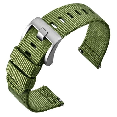 ANNEFIT Quick Release Watch Bands 18mm, Military Ballistic Nylon Watch Strap for Men, Heavy Duty Stainless Steel Brushed Silver Buckle (Olive Green)