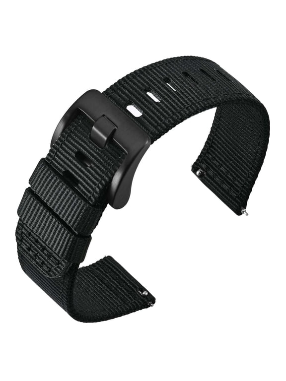 Quick Release Watch Bands 22mm, Military Ballistic Nylon Watch Strap for Men, Heavy Duty Stainless Steel Brushed Black Buckle (Black)
