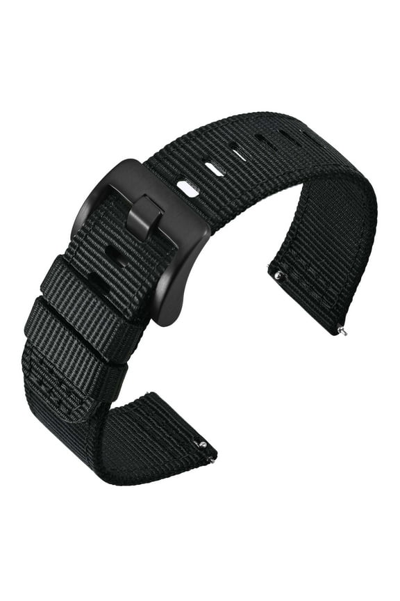 Quick Release Watch Bands 22mm, Military Ballistic Nylon Watch Strap for Men, Heavy Duty Stainless Steel Brushed Black Buckle (Black)