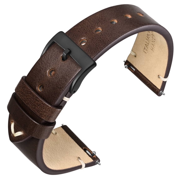 ANNEFIT Quick Release Watch Bands, Italian Vintage Leather Replacement Strap for Men and Women, Band Width 20mm with Black Buckle (Dark Brown)