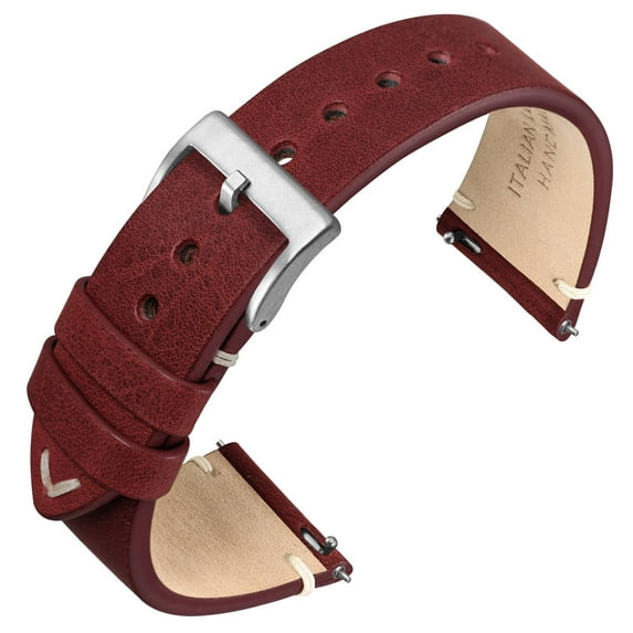 ANNEFIT Quick Release Watch Bands, Italian Vintage Leather Replacement Strap for Men and Women, Band Width 22mm (Red)
