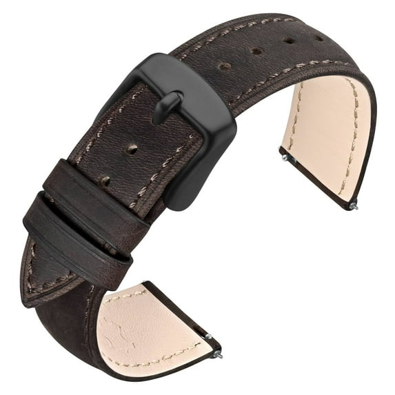 ANNEFIT Retro Watch Band 19mm, Crazy Horse Leather Watch Strap with Quick Release, Black Stainless Steel Buckle (Vintage Brown)