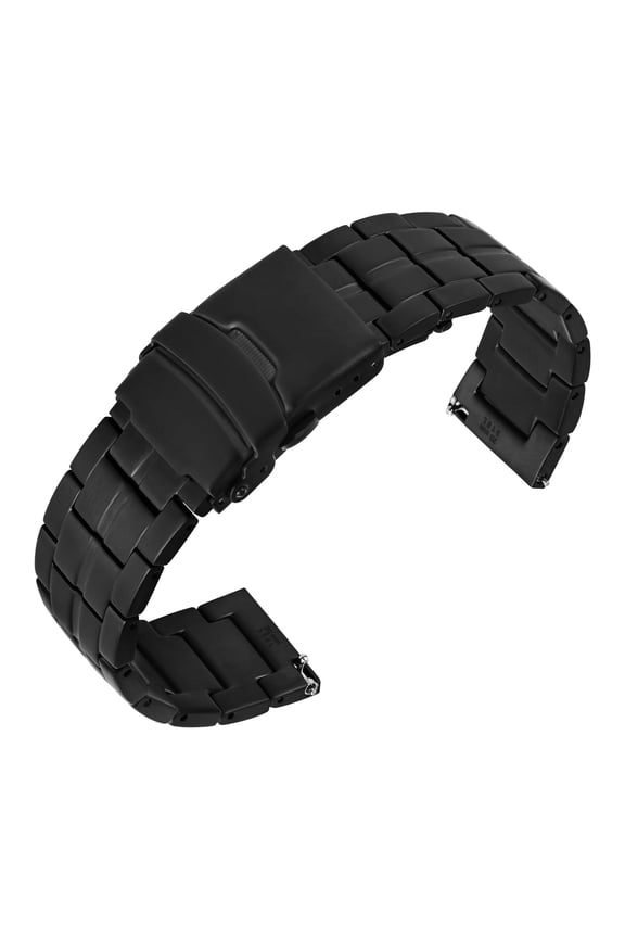 Stainless Steel Watch Band 20mm, Metal Watch Strap with Double Folding Lock Buckle for Men Women (Black)