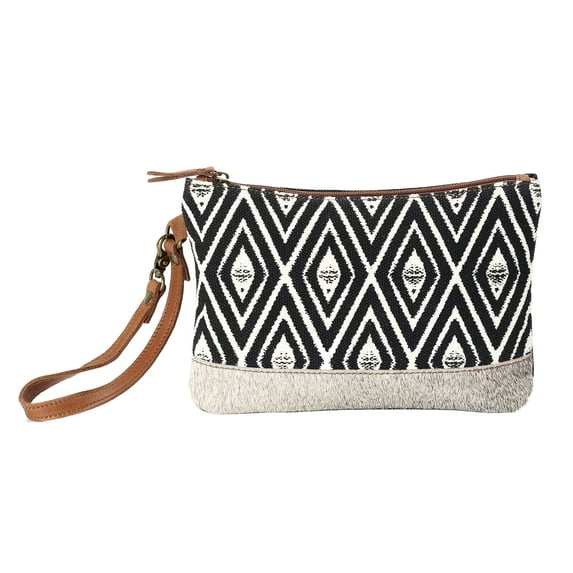 ANNGOTI Women's Wristlet Clutch Slim Wallet Bag in Canvas & Cowhide Leather, Handmade Vintage Zipper Purse Pouch Bag