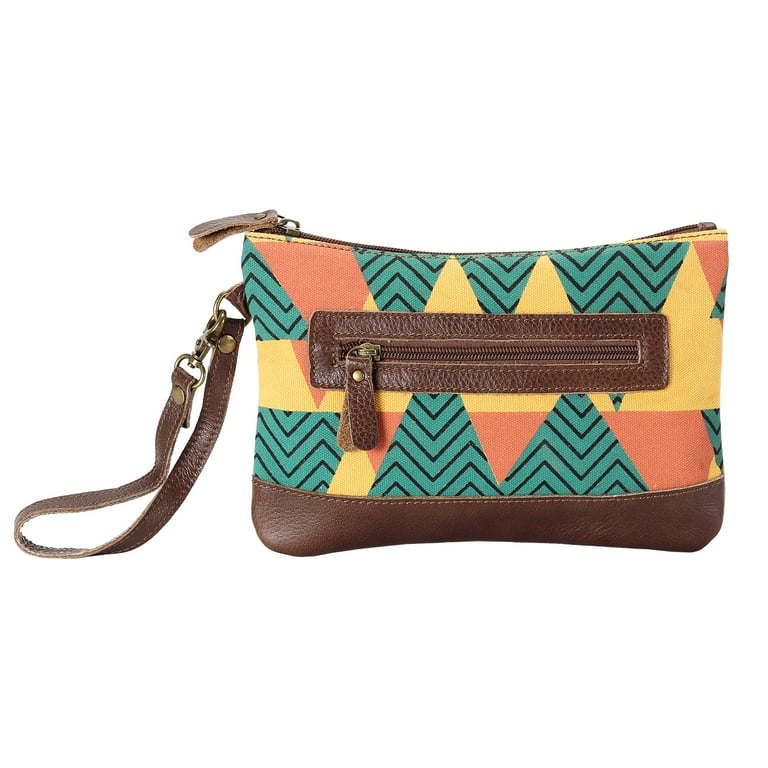 ANNGOTI Women s Wristlet Clutch Slim Wallet Bag in Canvas Cowhide Leather Handmade Vintage Zipper Purse Pouch Bag Walmart