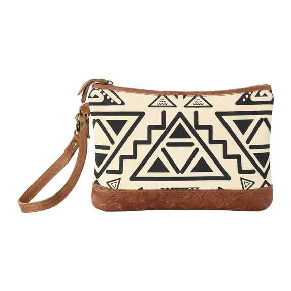 ANNGOTI Women's Wristlet Clutch Slim Wallet Bag in Canvas & Cowhide Leather, Handmade Vintage Zipper Purse Pouch Bag