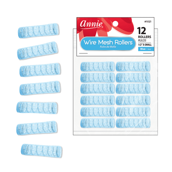 Annie Wire Mesh Hair Rollers 1/2 Inch X-Small, 12 Count, Blue